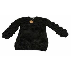 NWT Macaron Chunky Bubble Knit Mock Neck Black Sweater Sz S New with Tags Tub8